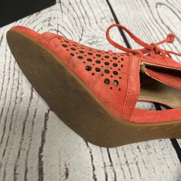 Tahari Shoes‎ Womens Size 9M Coral Pink Megyn Suede Lace Up Perforated Open Toe - Picture 8 of 11